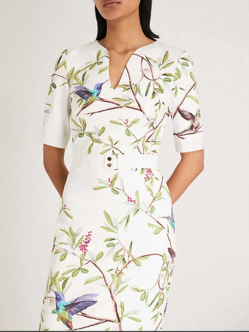 EUC TED BAKER Everly Highgrove Hummingbird Blossom Bodycon Dress L/10 - Picture 3 of 16